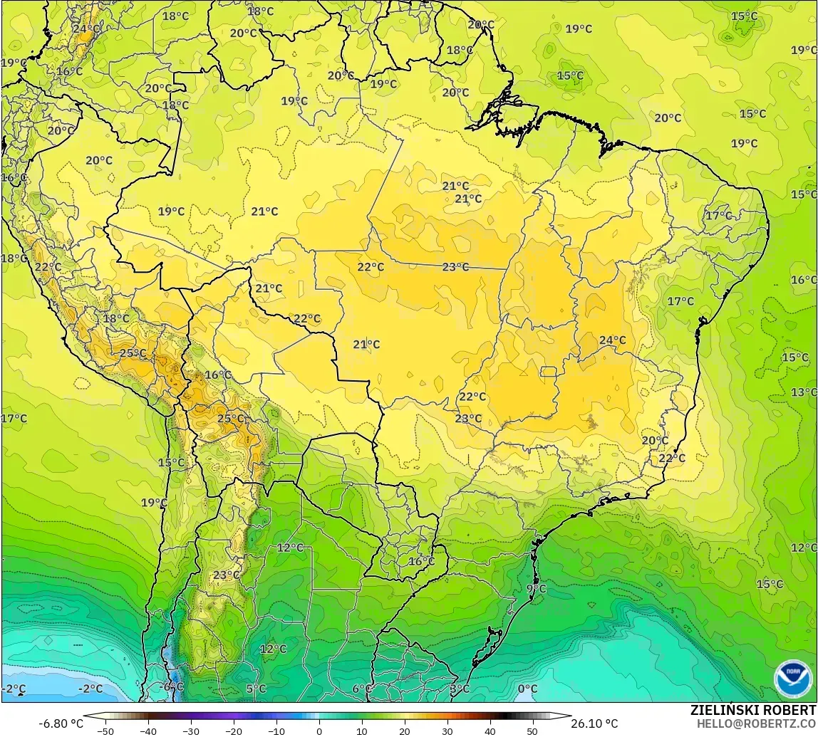 GFS model - Brasil, Suhu 850 hPa