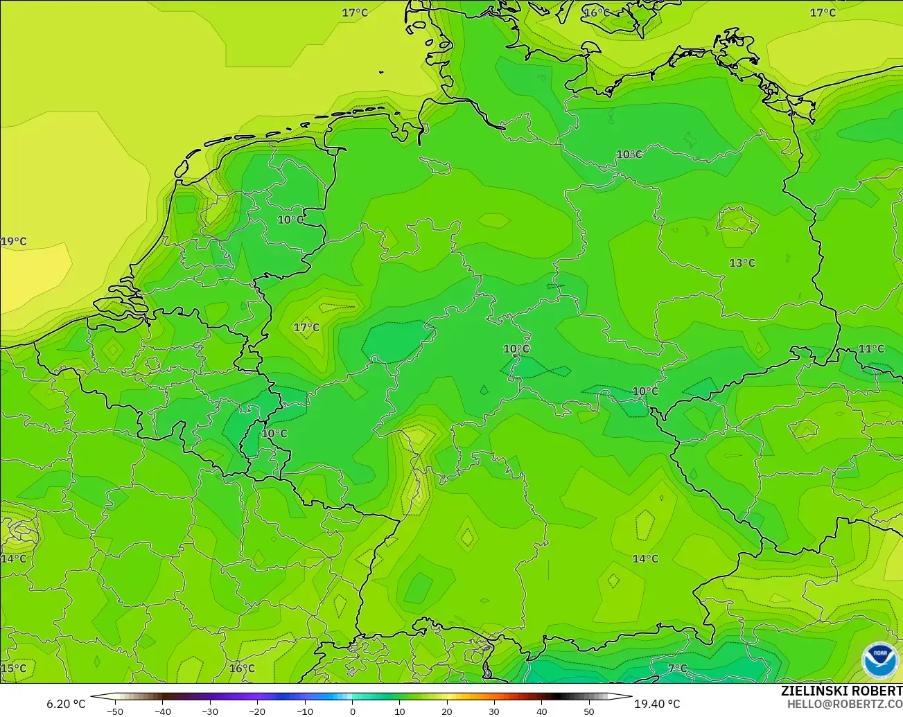 GFS model - Jerman, Suhu 2 m