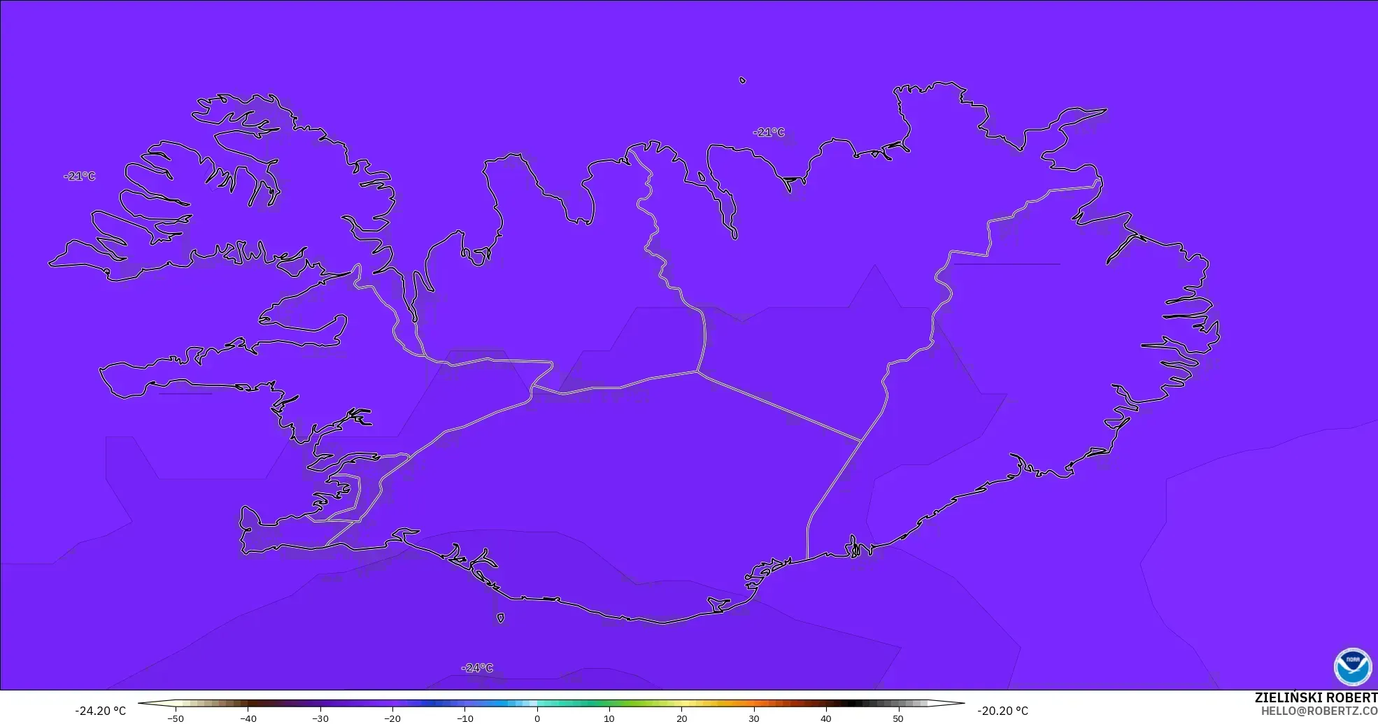 GFS model - Islandia, Suhu 500 hPa