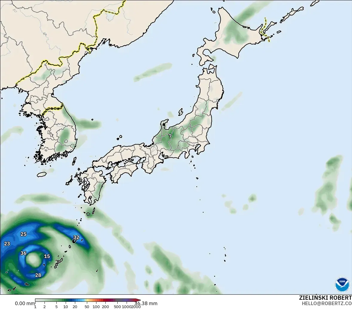 GFS model - Jepang, Akumulasi Curah Hujan