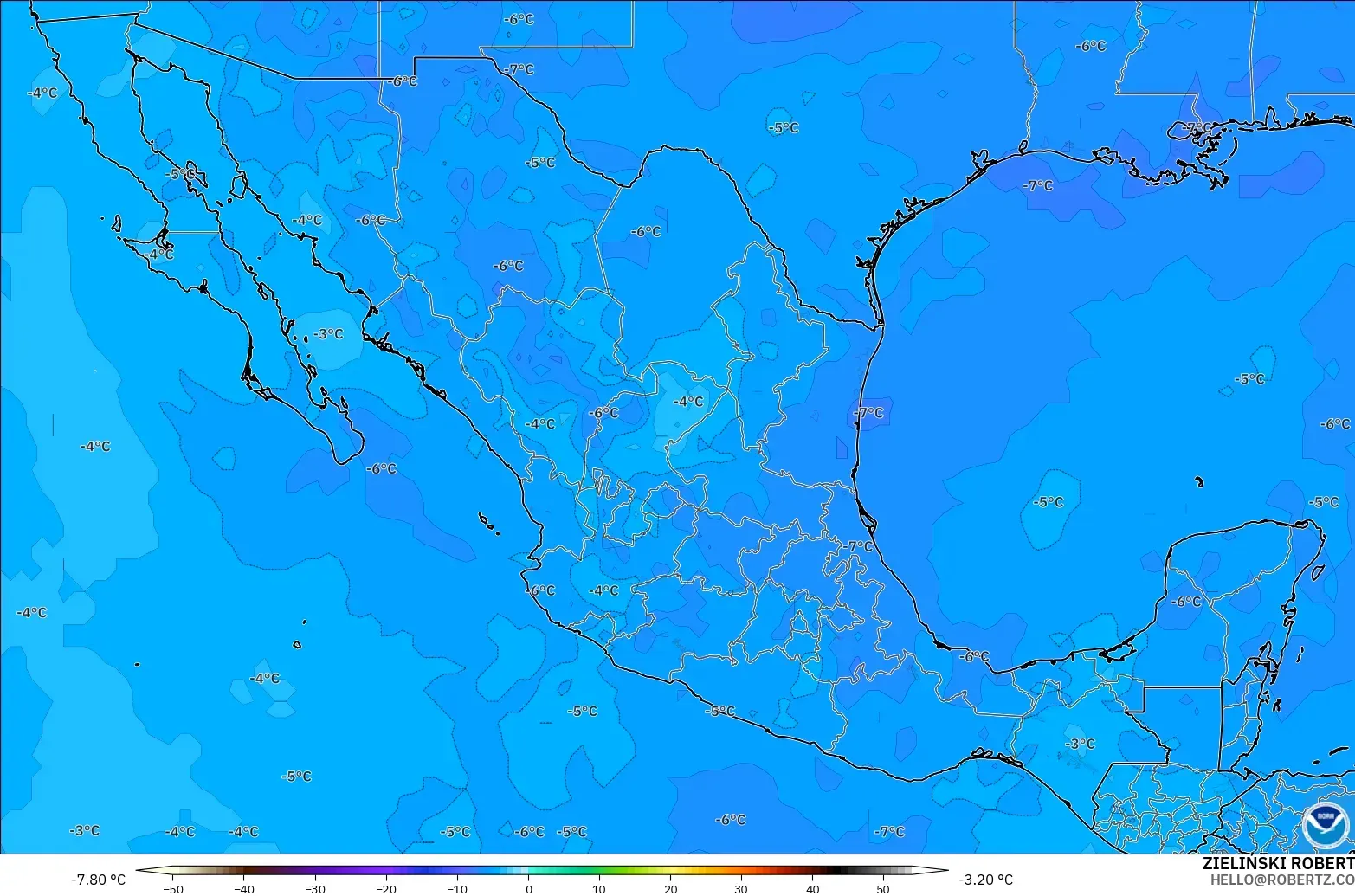 GFS model - Meksiko, Suhu 500 hPa