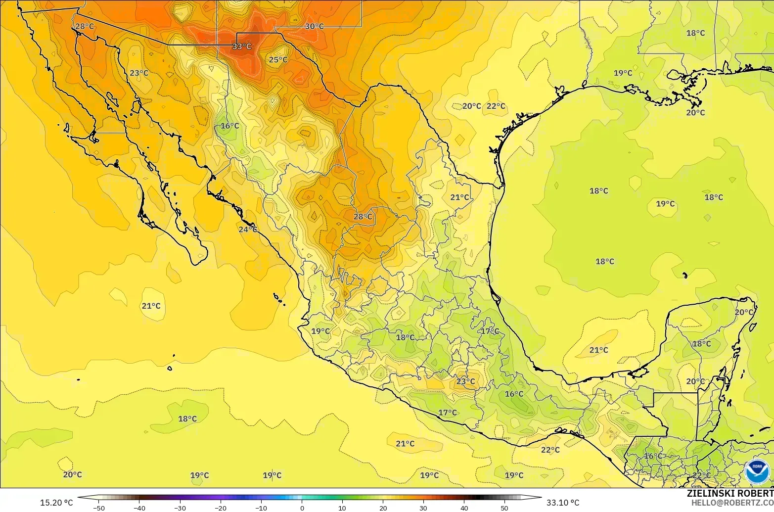 GFS model - Meksiko, Suhu 850 hPa