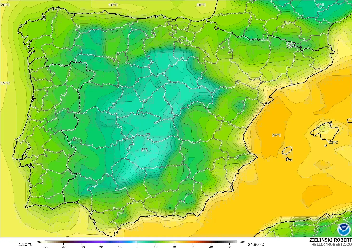 GFS model - Spanyol, Titik Embun 2 m