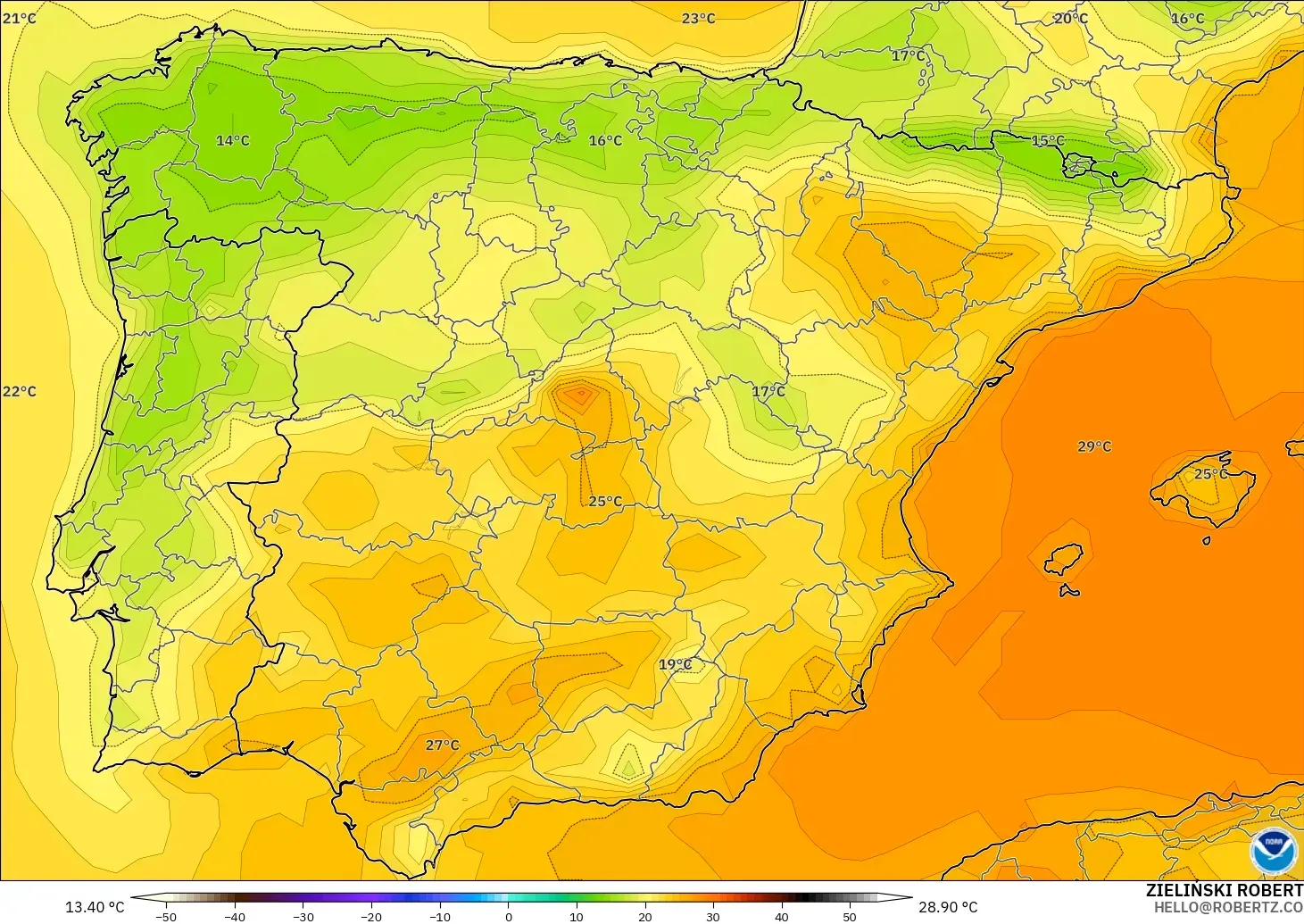 GFS model - Spanyol, Suhu 2 m