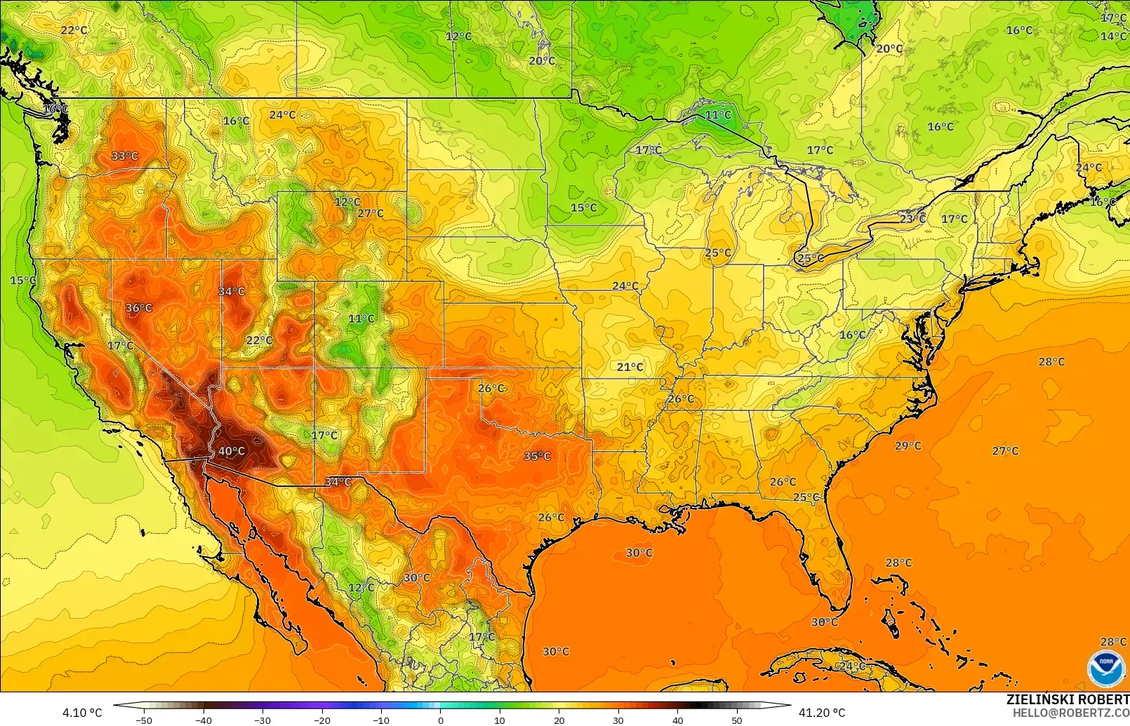 GFS model - Amerika Serikat, Suhu 2 m