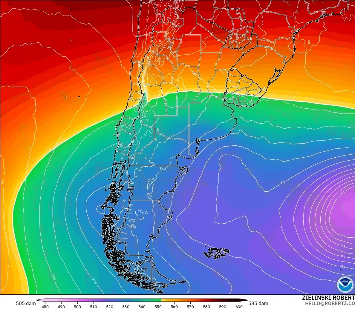 GFS model - Argentina, Ketinggian geopotensial pada 500 hPa