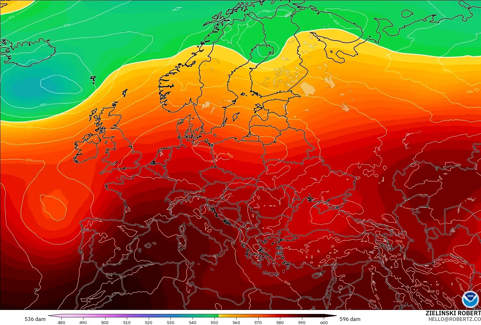 GFS model - Eropa, Ketinggian geopotensial pada 500 hPa