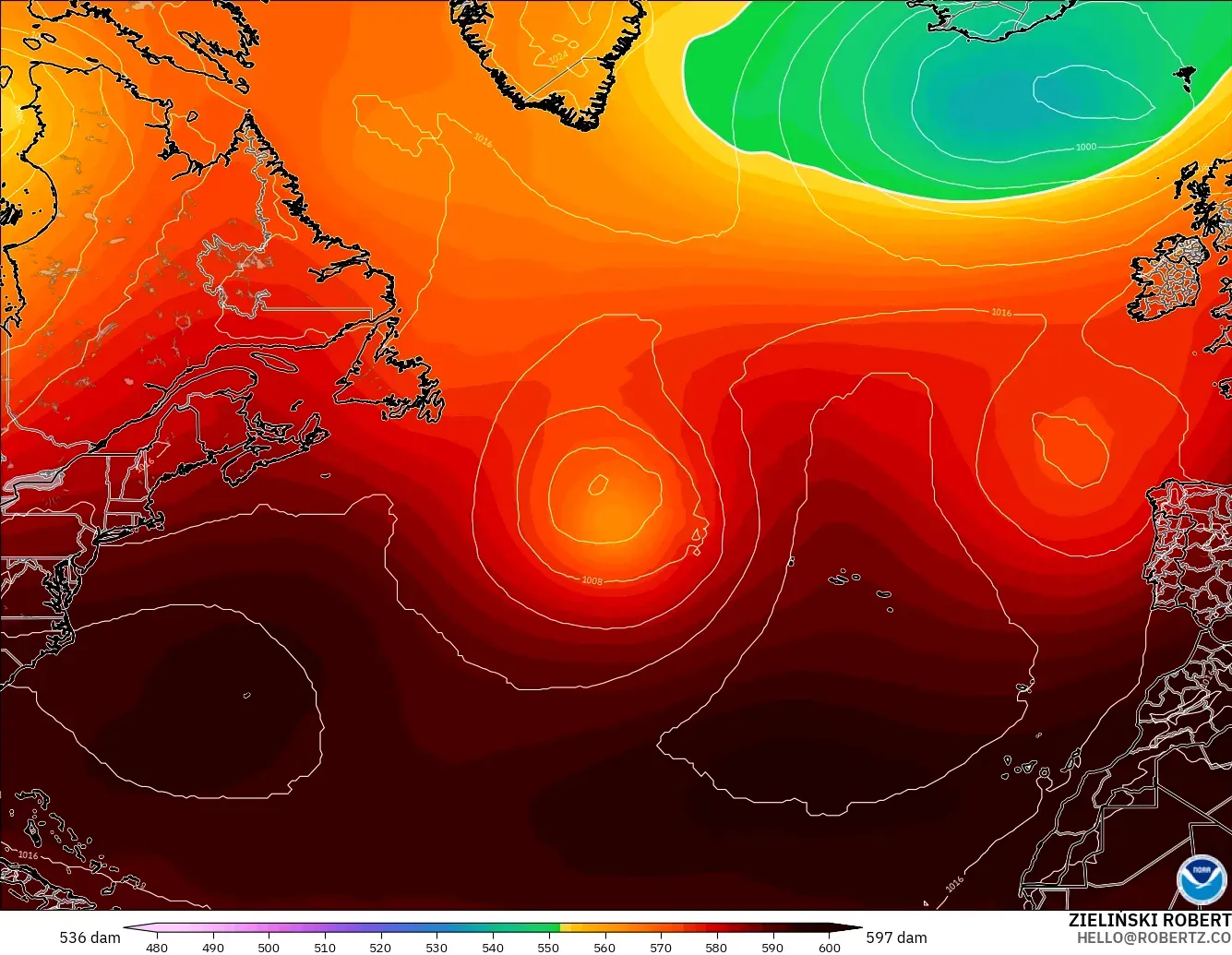GFS model - Atlantik Utara, Ketinggian geopotensial pada 500 hPa