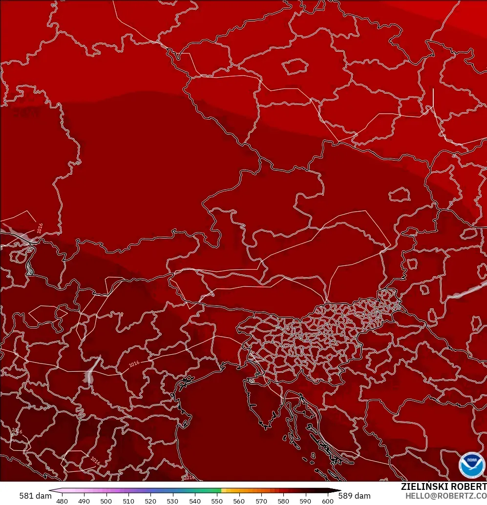GFS model - Austria, Ketinggian geopotensial pada 500 hPa