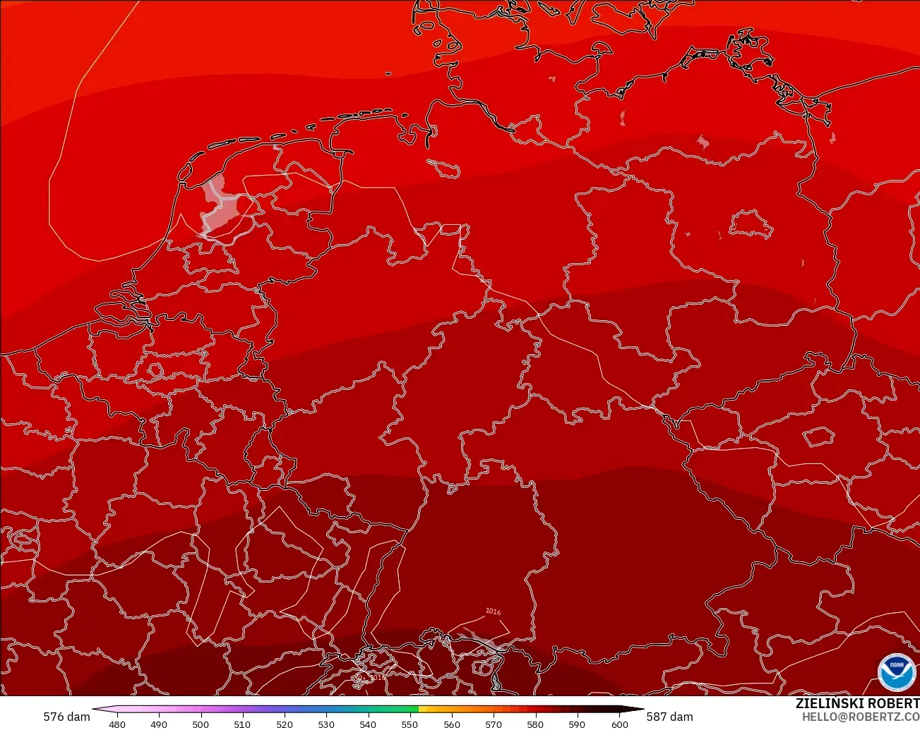 GFS model - Jerman, Ketinggian geopotensial pada 500 hPa