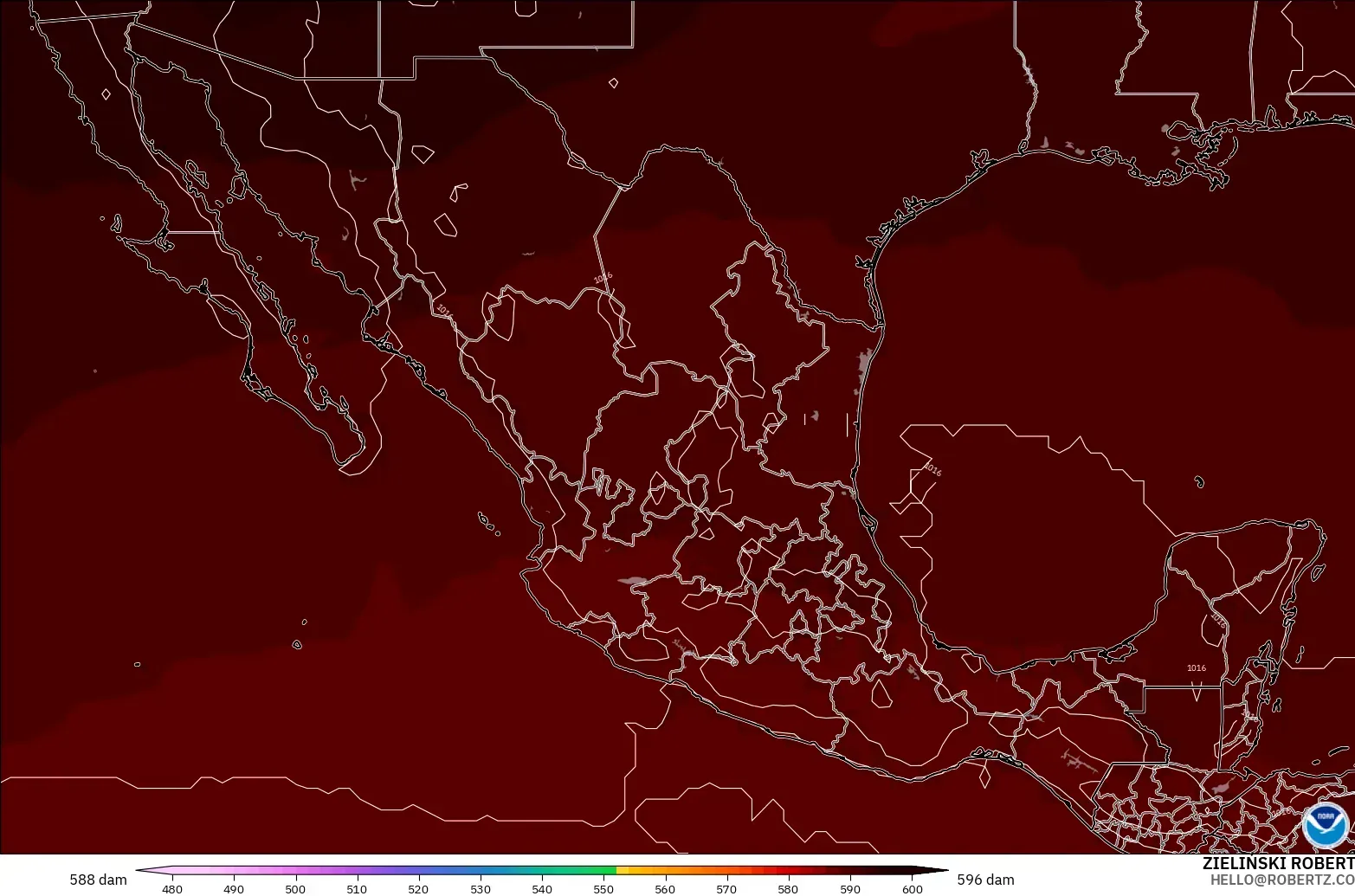 GFS model - Meksiko, Ketinggian geopotensial pada 500 hPa