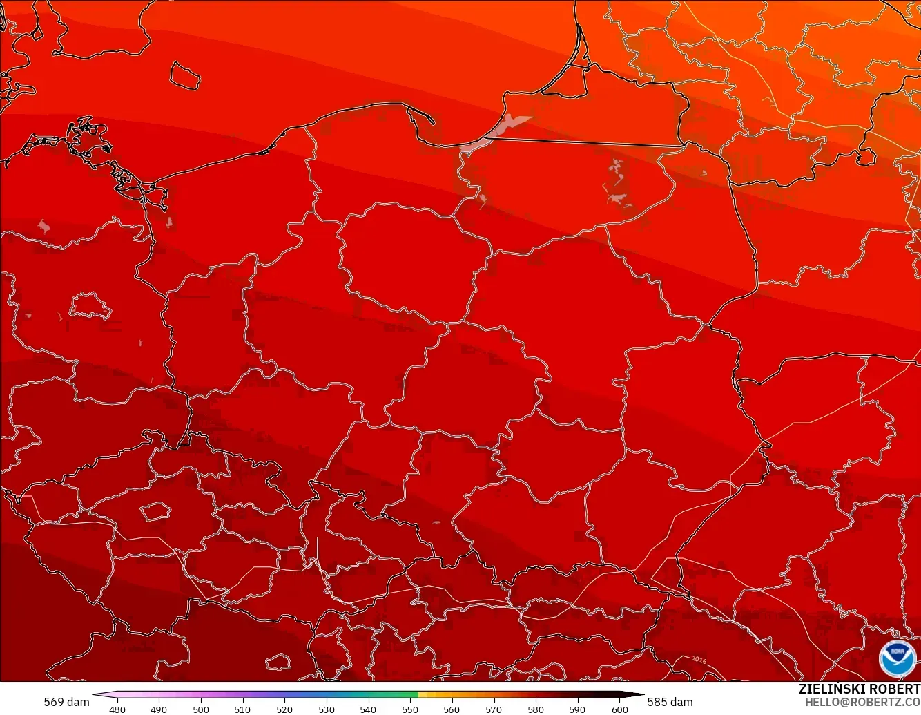GFS model - Polandia, Ketinggian geopotensial pada 500 hPa