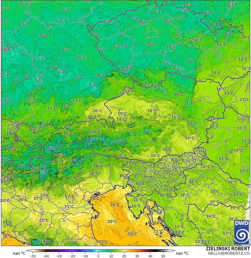 ICON Alemania 2 km model - Austria, Titik Embun 2 m