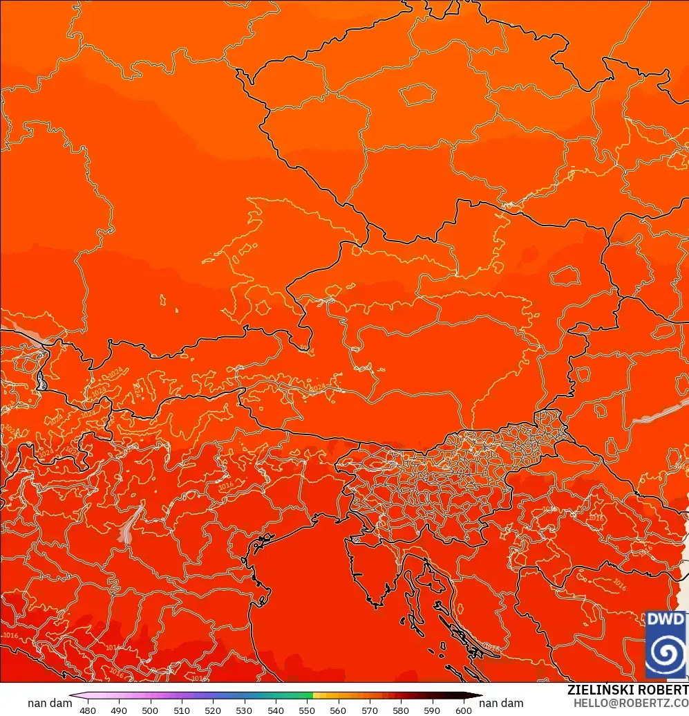 ICON Alemania 2 km model - Austria, Ketinggian geopotensial pada 500 hPa