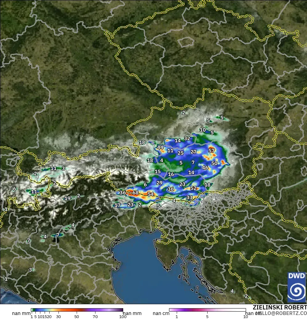 ICON Alemania 2 km model - Austria, Curah Hujan, Awan, dan Tekanan