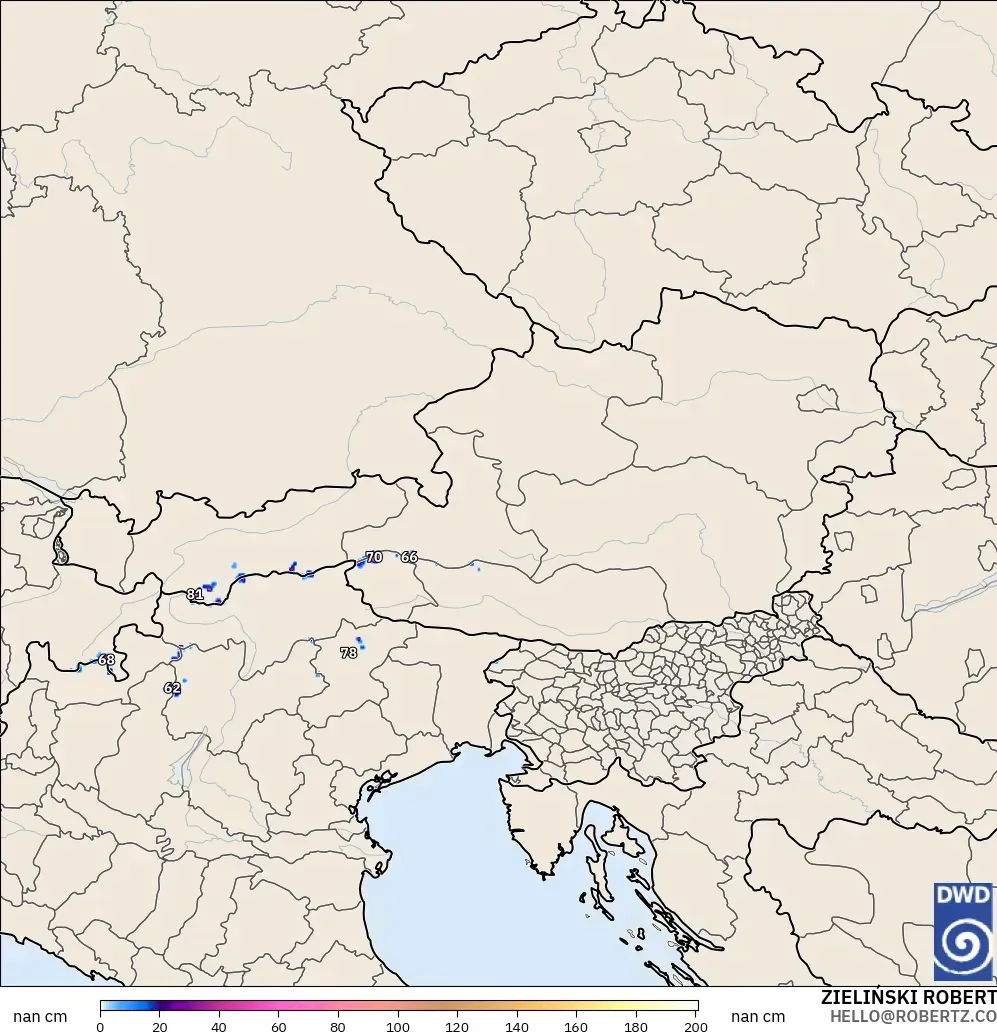 ICON Alemania 2 km model - Austria, Kedalaman Salju
