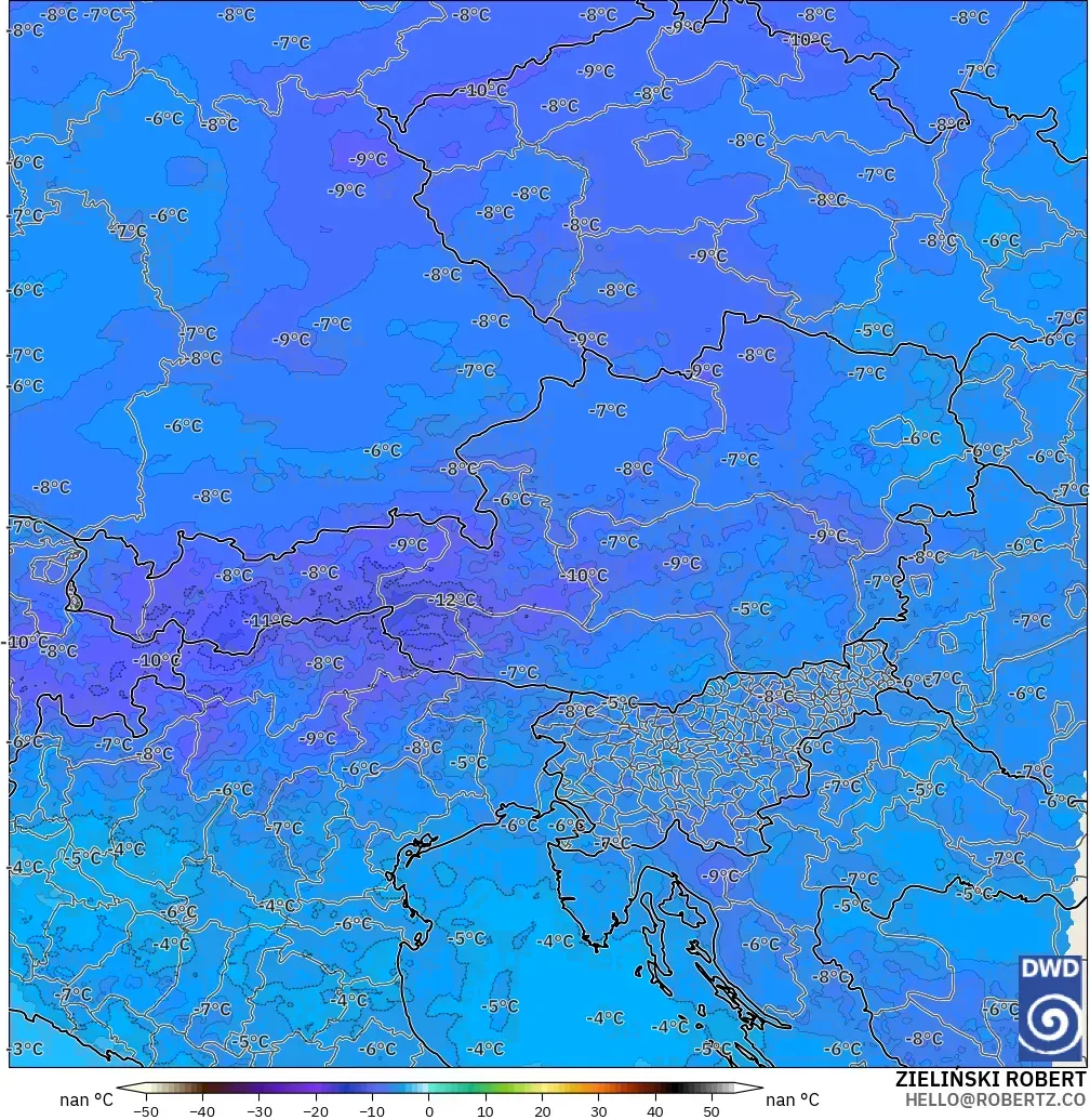 ICON Alemania 2 km model - Austria, Suhu 500 hPa