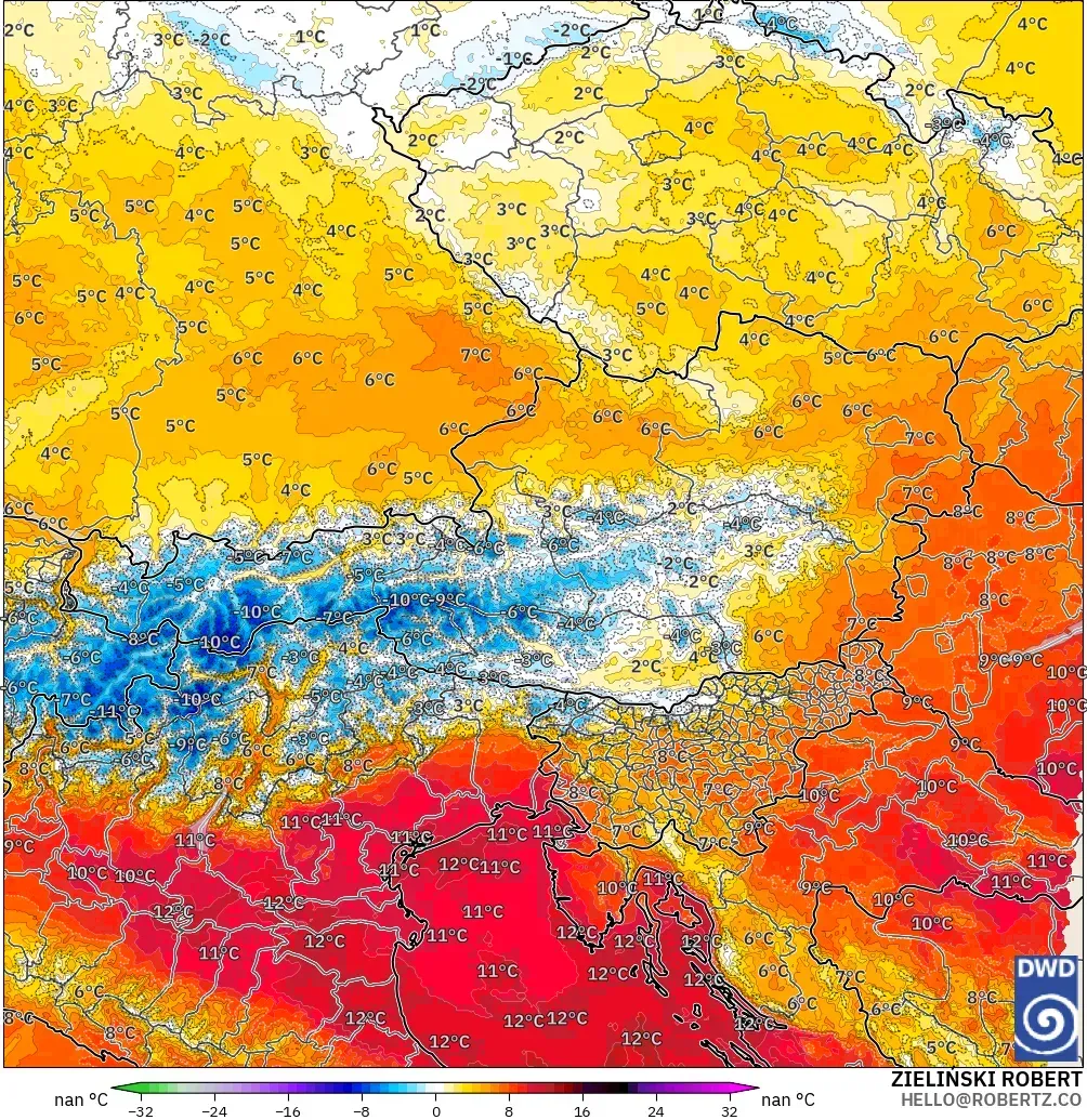 ICON Alemania 2 km model - Austria, Anomali Suhu 850 hPa