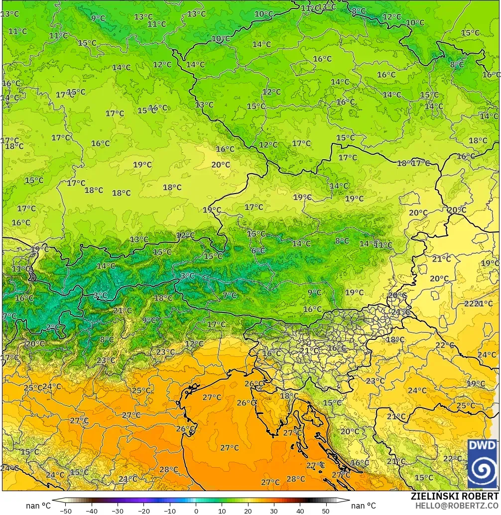 ICON Alemania 2 km model - Austria, Suhu 850 hPa