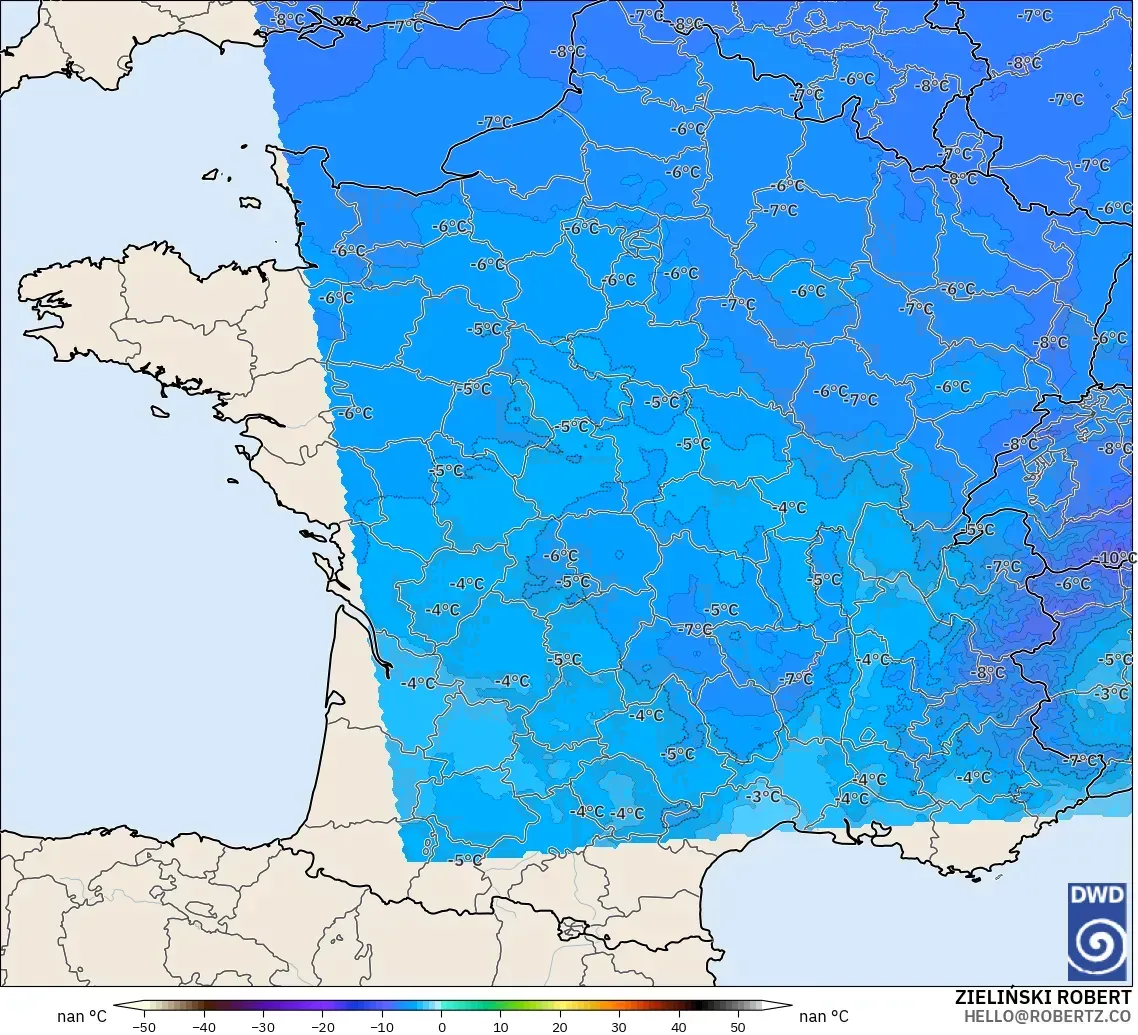 ICON Alemania 2 km model - Prancis, Suhu 500 hPa