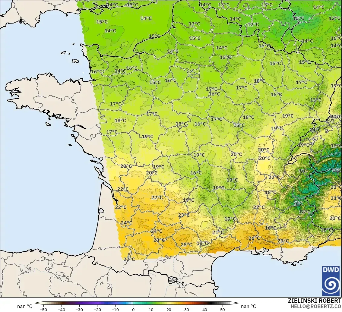 ICON Alemania 2 km model - Prancis, Suhu 850 hPa