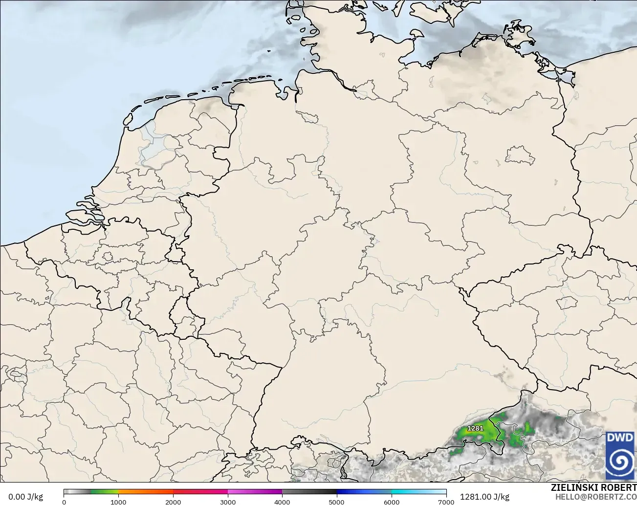ICON Alemania 2 km model - Jerman, CAPE