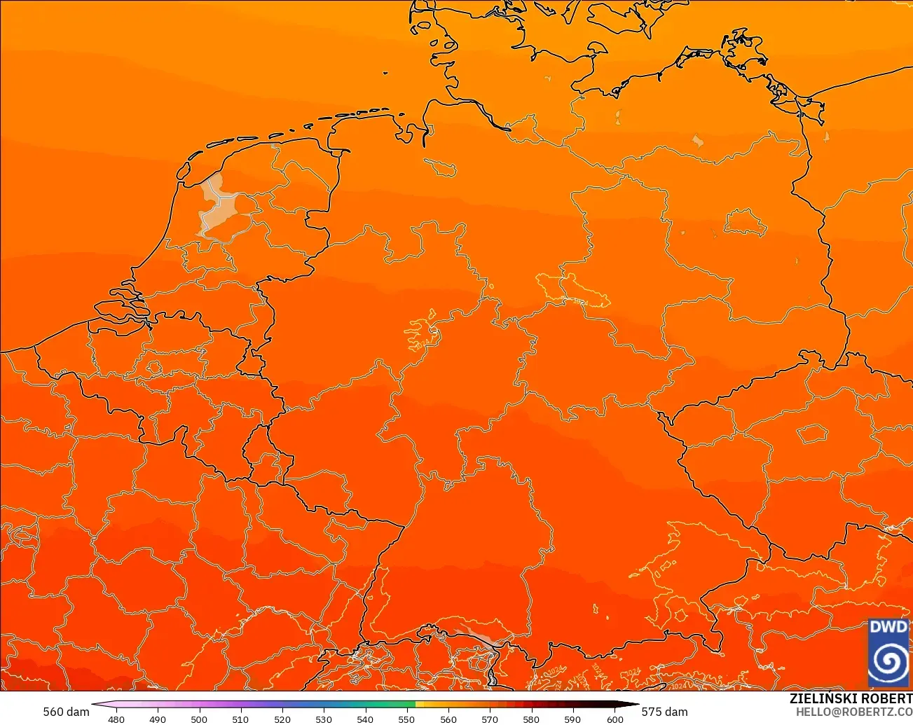 ICON Alemania 2 km model - Jerman, Ketinggian geopotensial pada 500 hPa