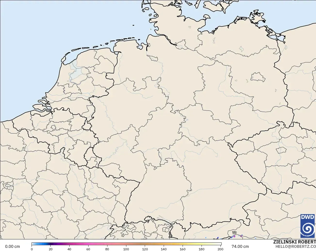ICON Alemania 2 km model - Jerman, Kedalaman Salju