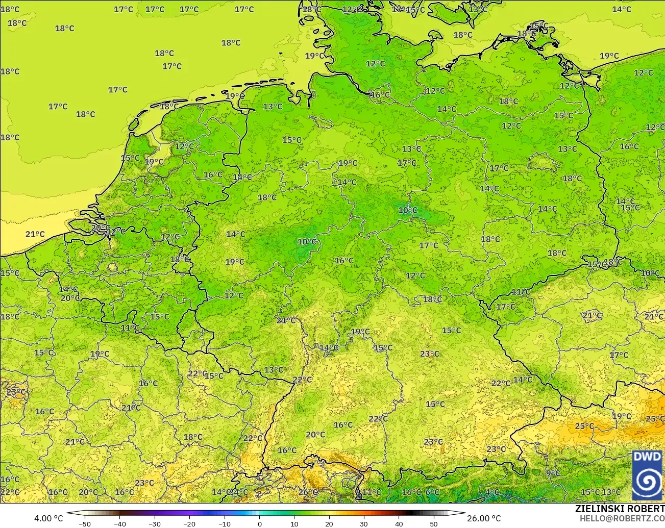 ICON Alemania 2 km model - Jerman, Suhu 2 m