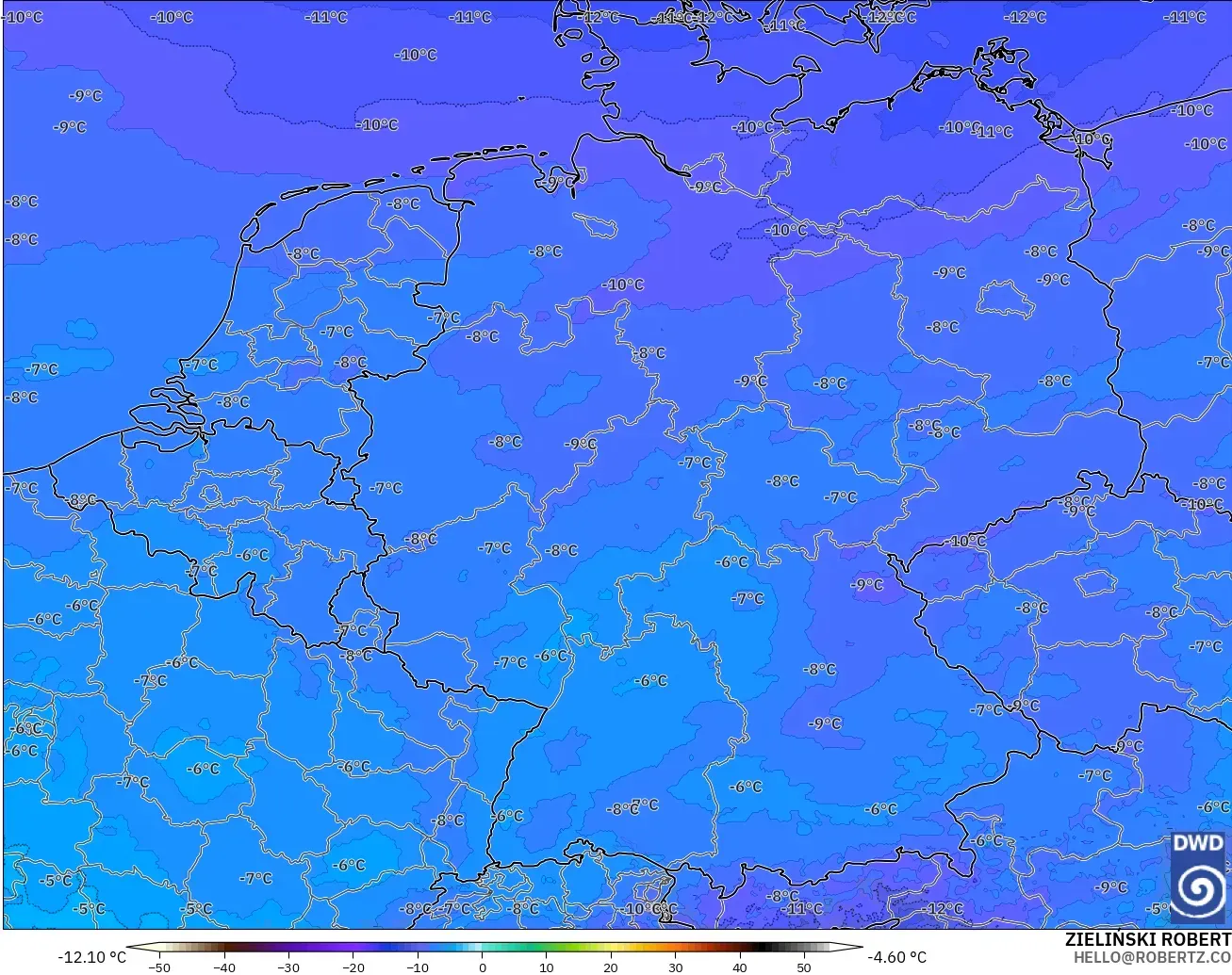 ICON Alemania 2 km model - Jerman, Suhu 500 hPa