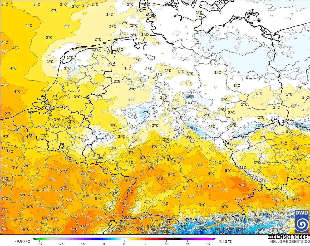 ICON Alemania 2 km model - Jerman, Anomali Suhu 850 hPa
