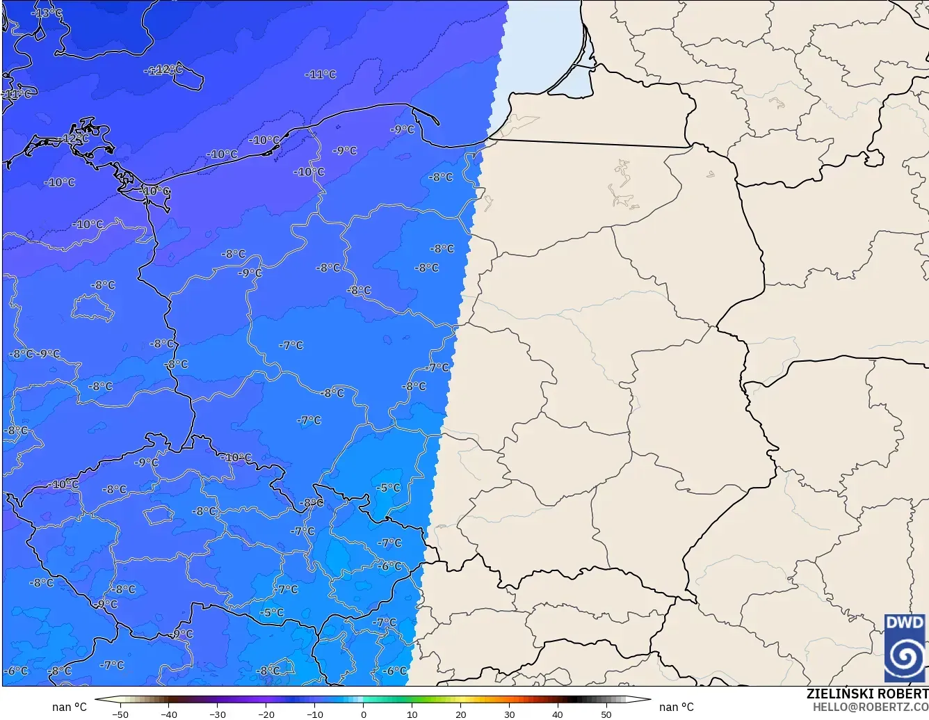 ICON Alemania 2 km model - Polandia, Suhu 500 hPa
