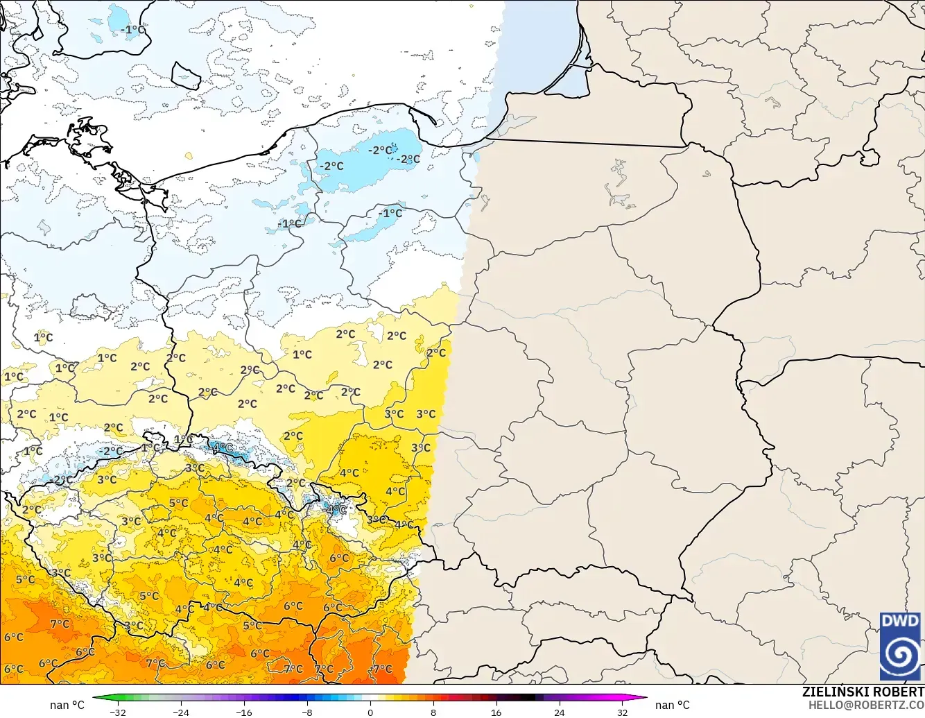 ICON Alemania 2 km model - Polandia, Anomali Suhu 850 hPa