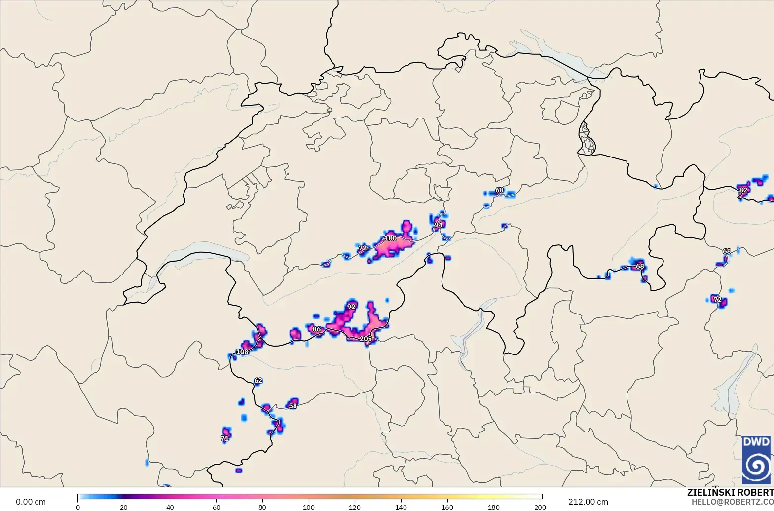 ICON Alemania 2 km model - Swiss, Kedalaman Salju