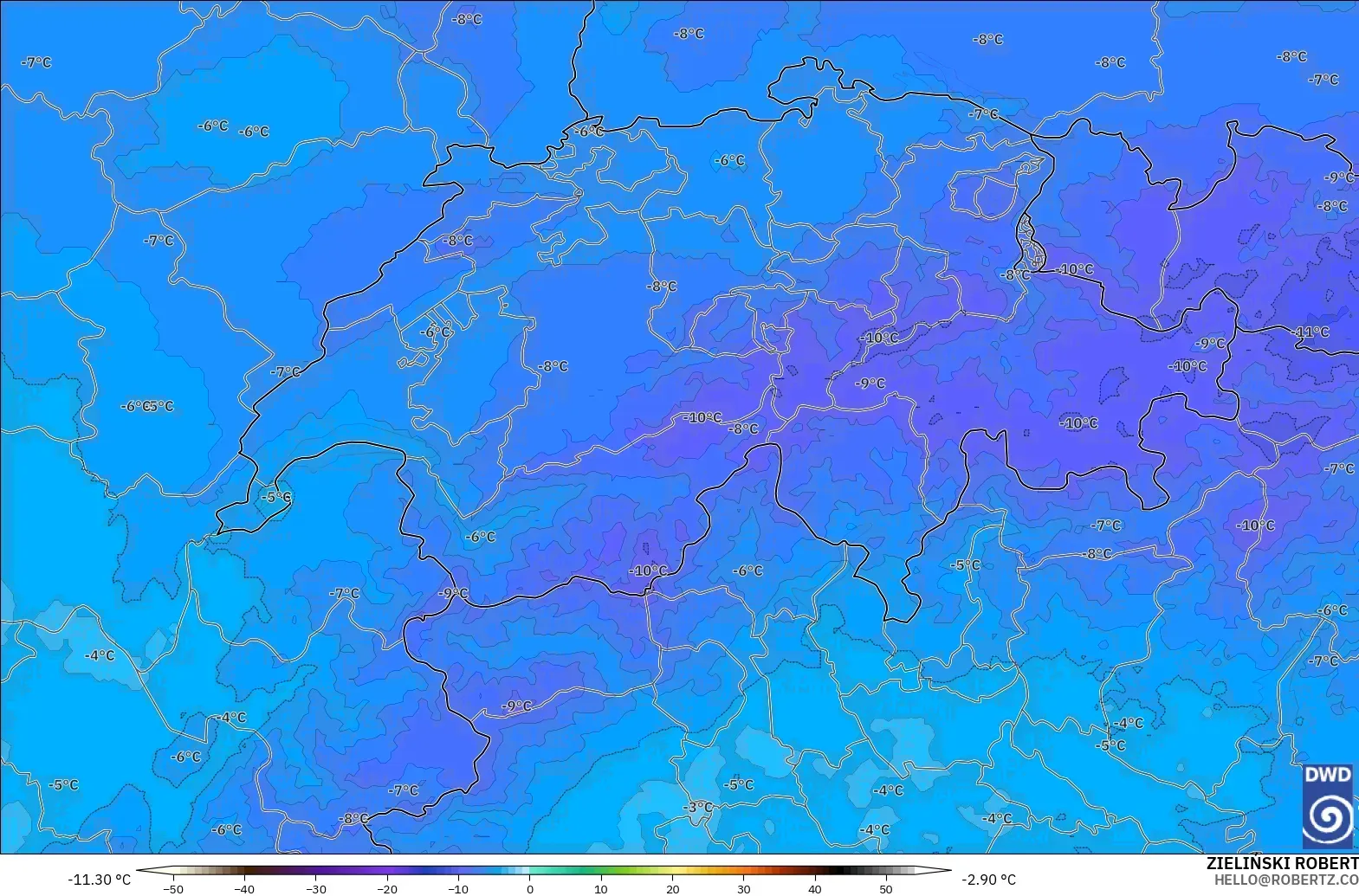 ICON Alemania 2 km model - Swiss, Suhu 500 hPa
