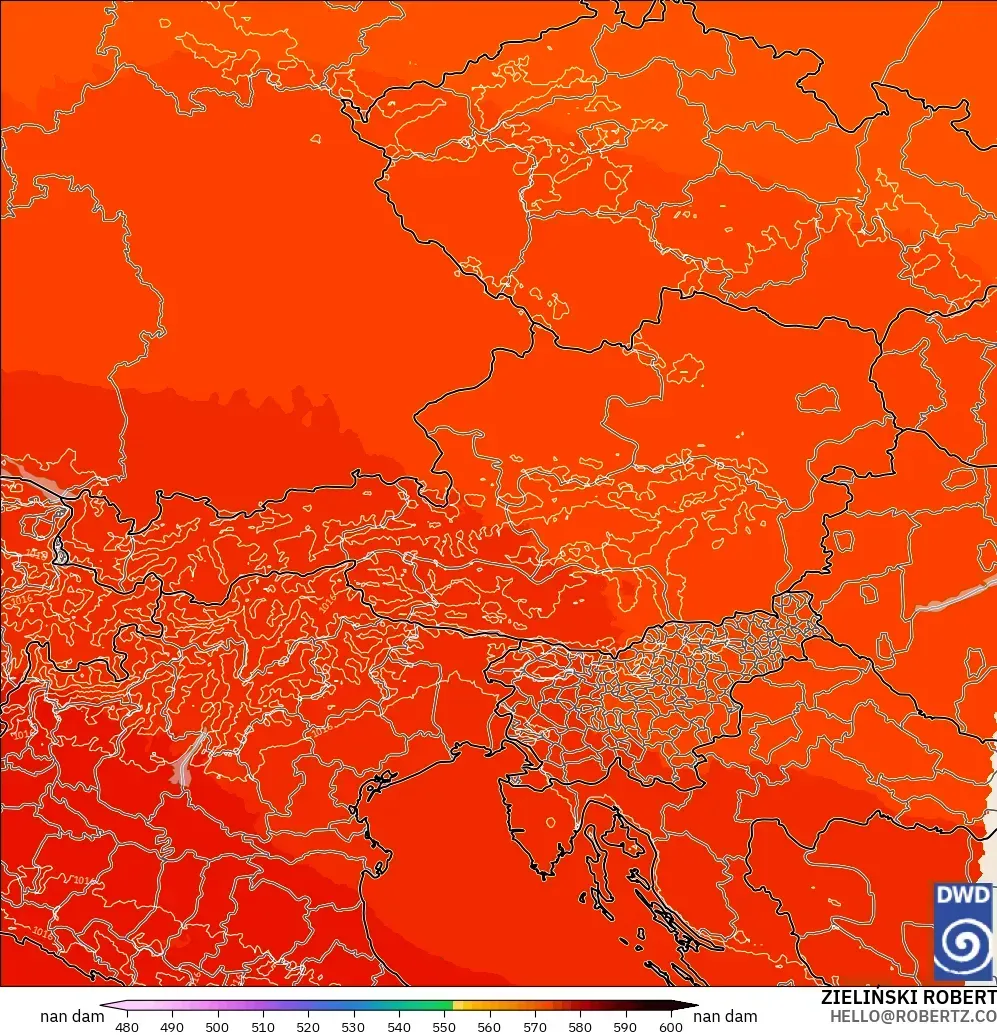 ICON Alemania 2 km model - Austria, Ketinggian geopotensial pada 500 hPa