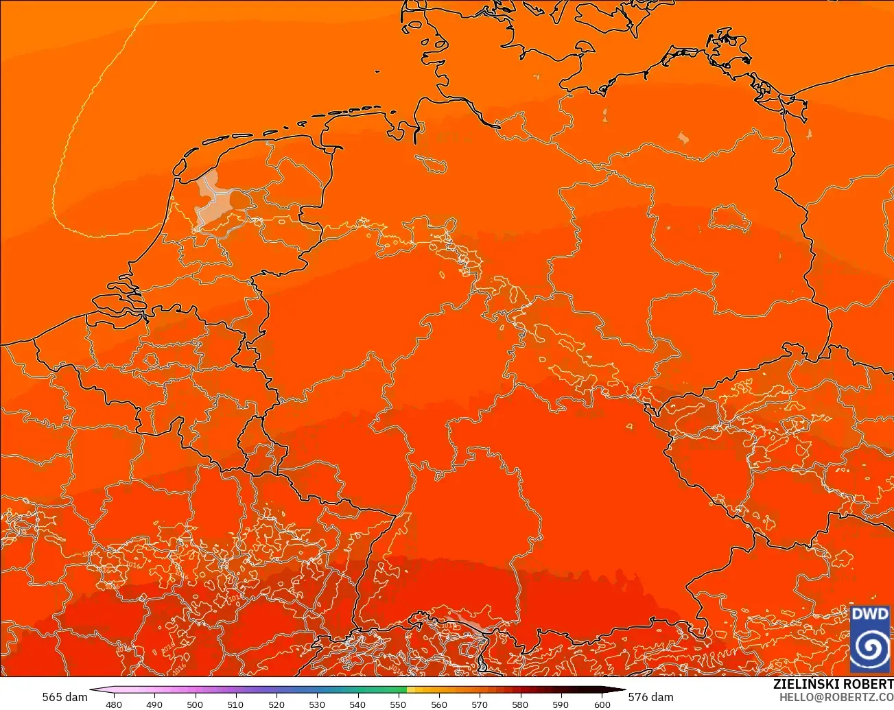 ICON Alemania 2 km model - Jerman, Ketinggian geopotensial pada 500 hPa