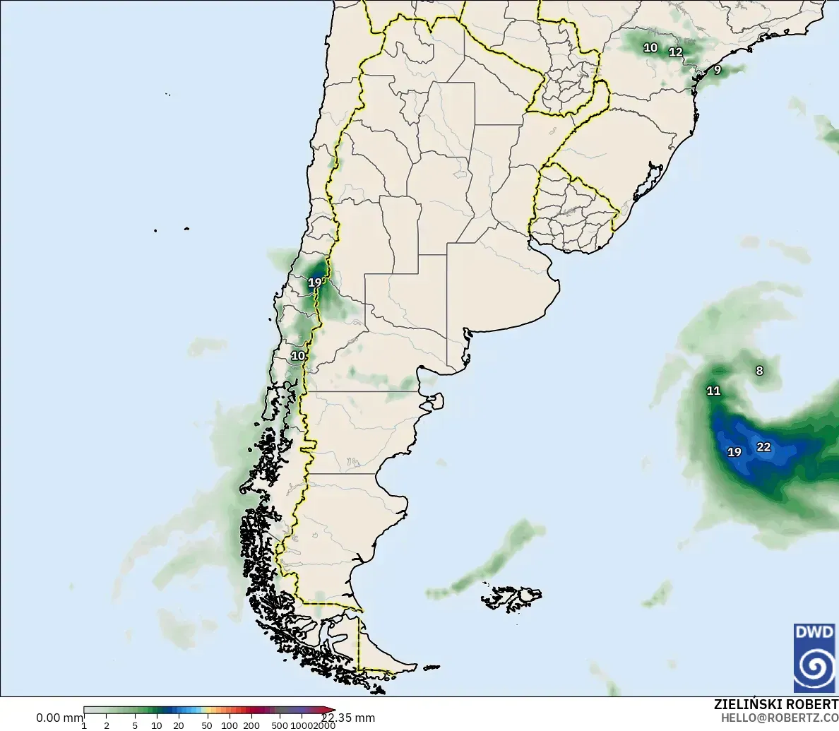 ICON model - Argentina, Akumulasi Curah Hujan