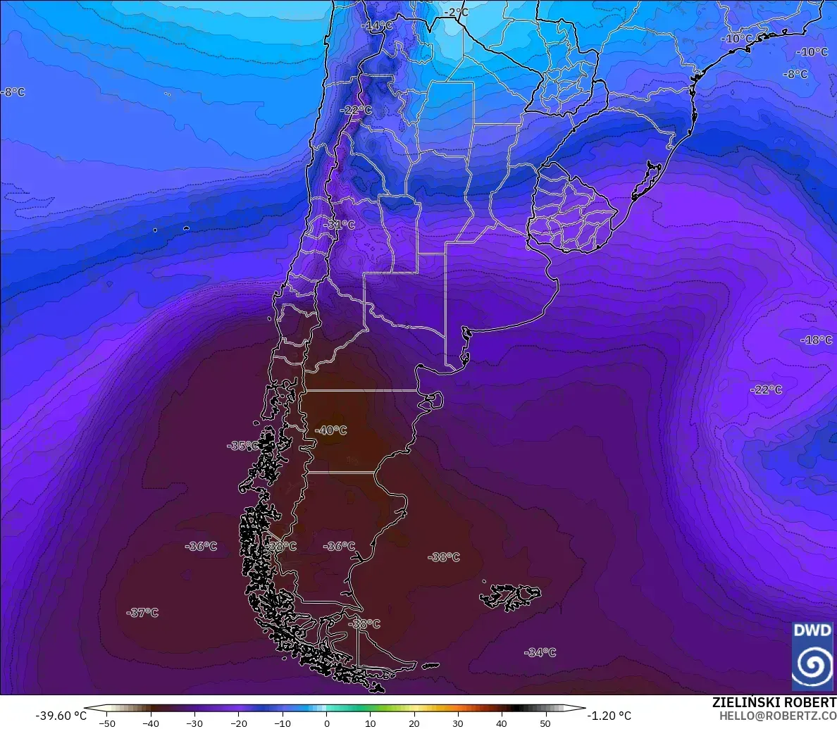 ICON model - Argentina, Suhu 500 hPa