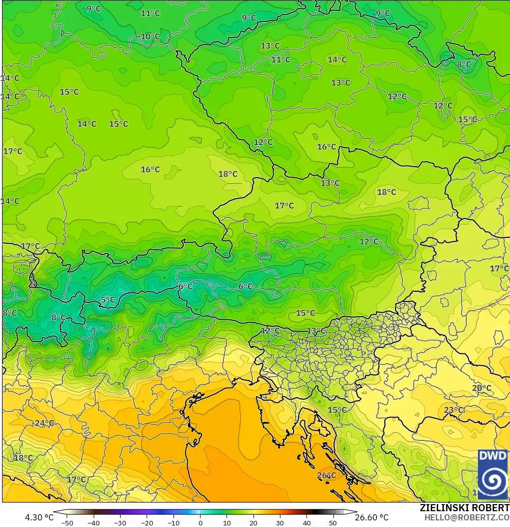 ICON model - Austria, Suhu 850 hPa