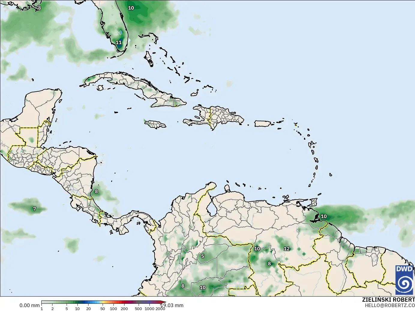 ICON model - Karibia, Akumulasi Curah Hujan