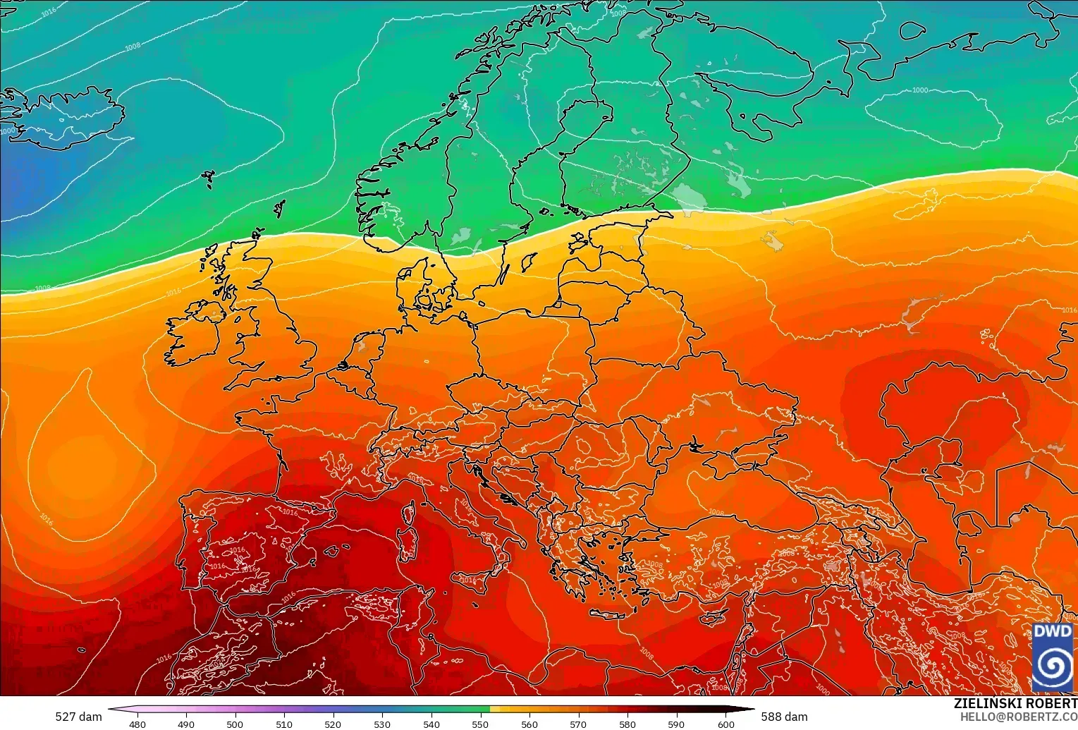 ICON model - Eropa, Ketinggian geopotensial pada 500 hPa
