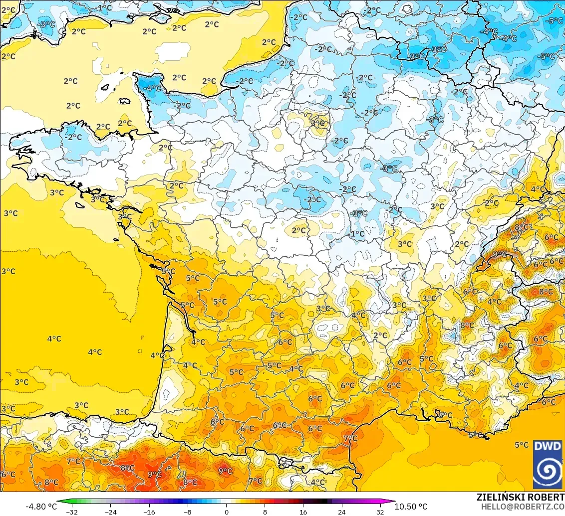 ICON model - Prancis, Anomali Suhu 2 m