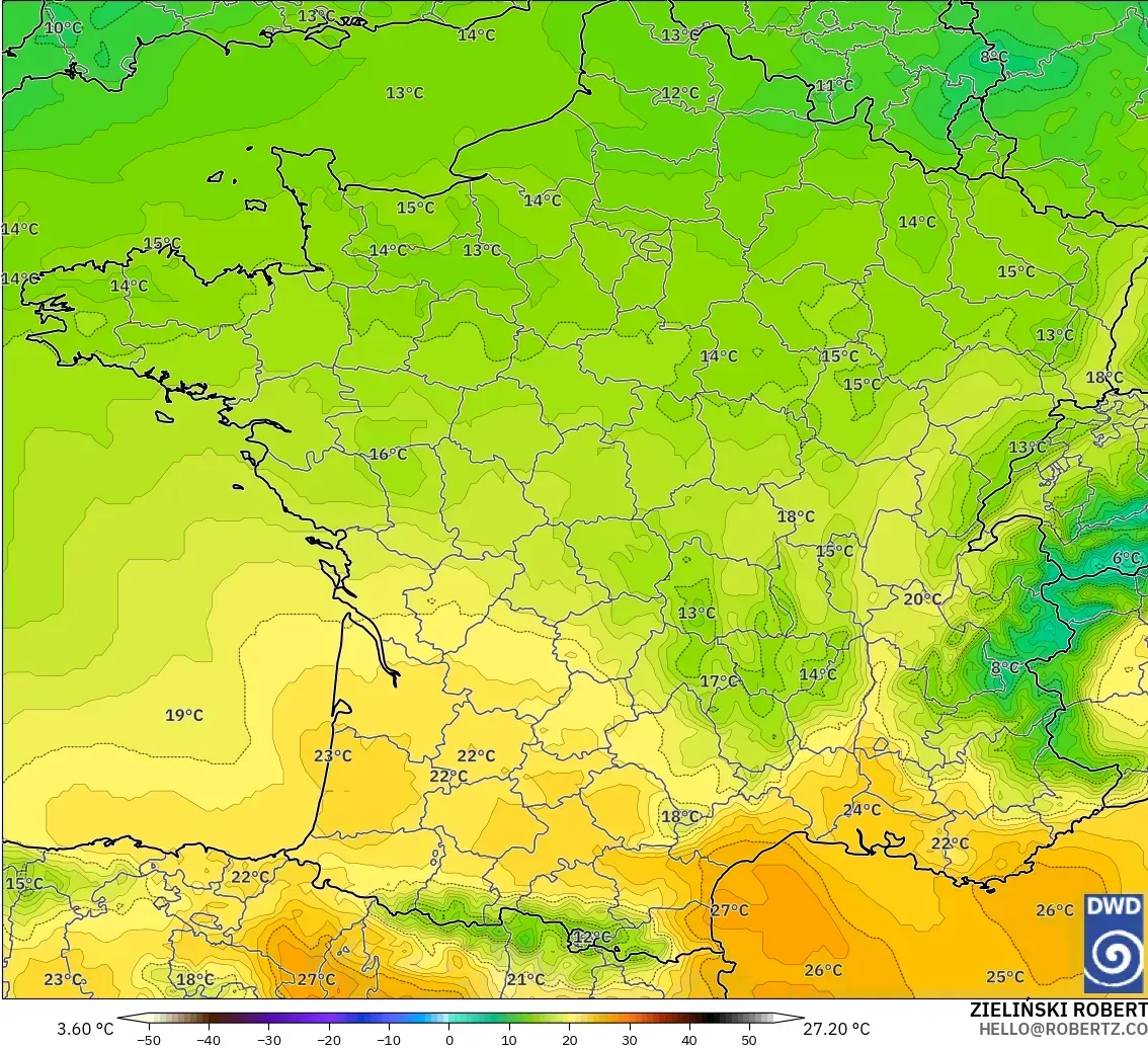 ICON model - Prancis, Suhu 850 hPa