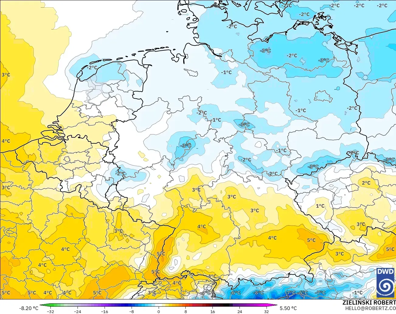 ICON model - Jerman, Anomali Suhu 850 hPa