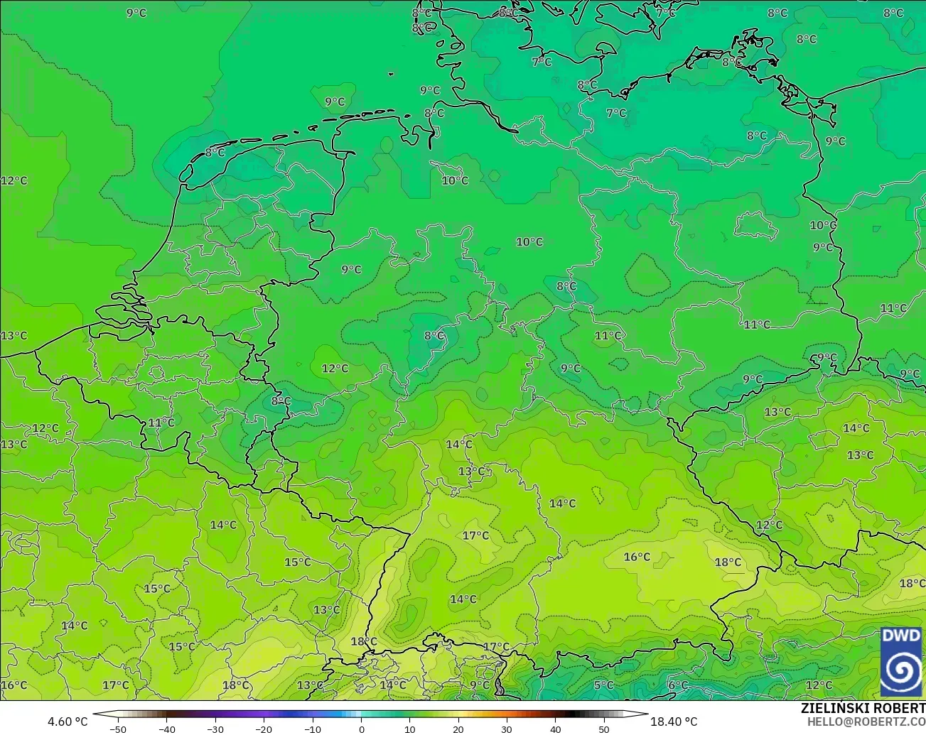 ICON model - Jerman, Suhu 850 hPa