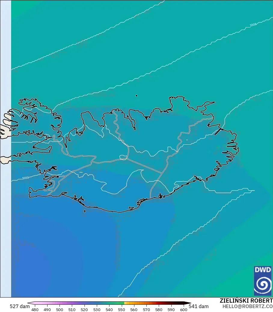 ICON model - Islandia, Ketinggian geopotensial pada 500 hPa