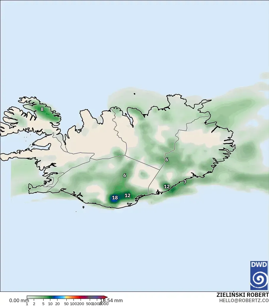 ICON model - Islandia, Akumulasi Curah Hujan