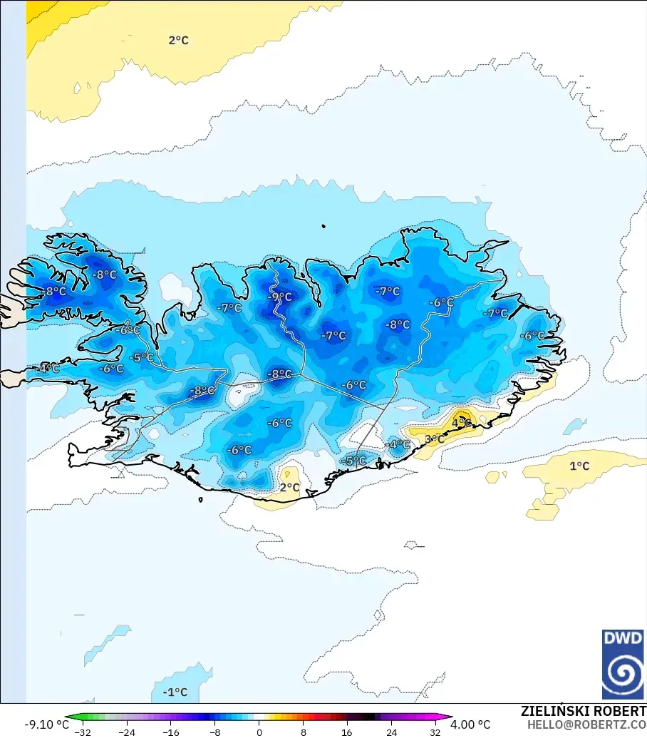 ICON model - Islandia, Anomali Suhu 2 m