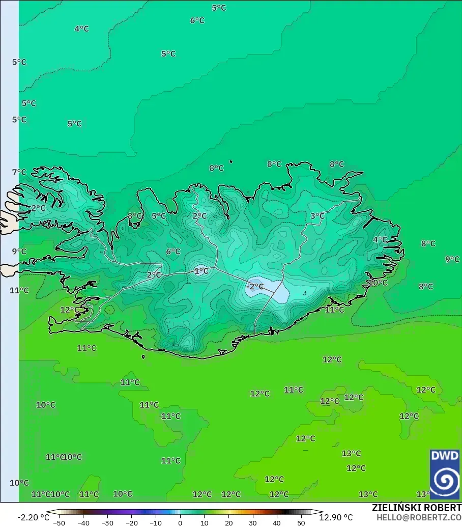 ICON model - Islandia, Suhu 2 m